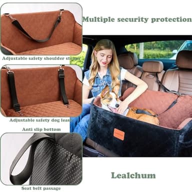 Lealchum Dog Car Seat Up to 55lb,2 Clip-On Safety Adjustable Leashs Car Dog Bed for 2 Small Dogs,Fully Detachable and Washable Pet Car Seat with 2 Storage Pockets,Easy to Install(Black/Grey, Large) - Image 4