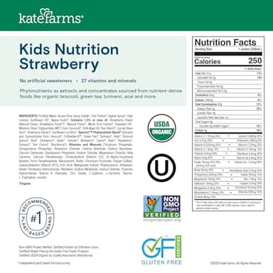 KATE FARMS Organic Kids Nutrition Strawberry Shake, 8g Protein, 27 Vitamins and Minerals, Meal Replacement, Gluten Free, Non-GMO, 8.45 oz (12 Pack) - Image 6