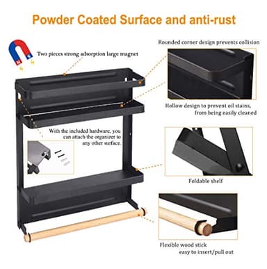 Refrigerator Shelf Organizer Magnetic Paper Towel Holder Kitchen Fridge Spice Rack Storage Spice Jars Holder(Black) - Image 5
