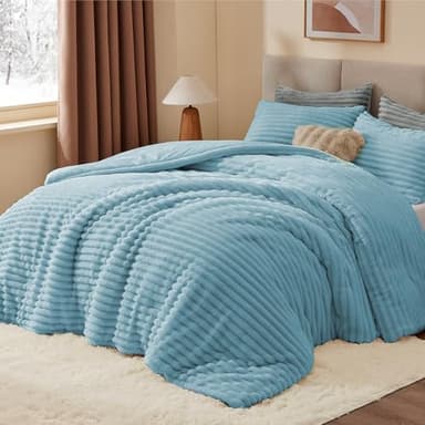 BEDELITE Fleece Twin Comforter Set -Super Soft & Warm Fluffy Light Blue Bedding, Luxury Fuzzy Heavy Bed Set for Winter with 1 Pillow case - Image 3