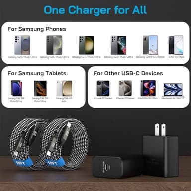 45W Super Fast Charger Type C, [2 Pack] 45 Watt USB-C Charger PD/PPS Wall Charging Block for Samsung Galaxy S25 Ultra/S25+/S25/S24/S23 Ultra/S23+/S22 Ultra/S22+/S20 Ultra, Tab S8(with 2X 10ft Cable) - Image 5