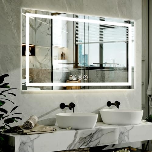 XRAMFY 40"x 60"LED Bathroom Mirror, Backlit + Front Lit, LED Bathroom Mirror with Lights for Wall, 3 Colors, Anti-Fog, Dimmable Brightness, Memory Function, Tempered Glass - Image 1