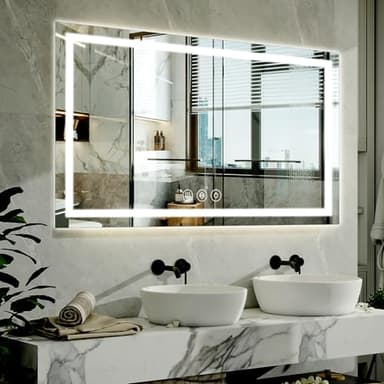 XRAMFY 40"x 60"LED Bathroom Mirror, Backlit + Front Lit, LED Bathroom Mirror with Lights for Wall, 3 Colors, Anti-Fog, Dimmable Brightness, Memory Function, Tempered Glass - Image 1