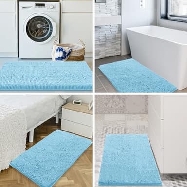 Smiry Luxury Chenille Bathroom Rugs 36x24, Extra Soft and Absorbent Shaggy Bath Mat, Machine Washable, Non-Slip Plush Carpet Runner for Tub, Shower, and Floor, Home Decor Accessories, Sky Blue - Image 9
