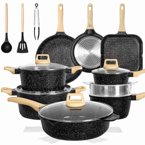 Romswi 23pcs Pots and Pans Set Non Stick, Kitchen Cookware Set with Casserole, Frying & Saucepans, Oven Safe & Stovetop Agnostic Non Toxic Cookware (Gas, Electric & Induction) - Black - Image 1