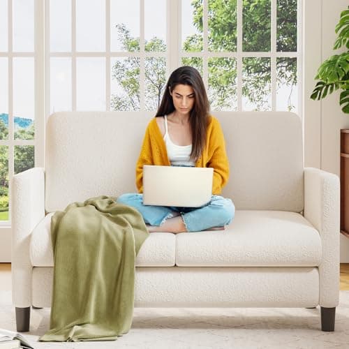 Welzona Loveseat Sofa, 51" Love Seat, Comfy Teddy Small Loveseat for Small Spaces, Tool-Free Setup Sofa Couch for Bedroom, All-Wood Couches for Living Room, No Pillow Included, Beige - Image 1