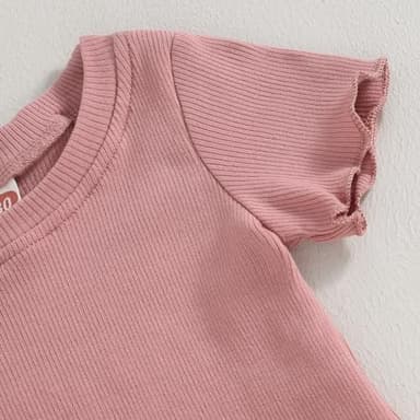 Kupretty Toddler Baby Girl Summer Clothes Ruffle Ribbed Knit Short Sleeves T-Shirt Tee Tops + Shorts Cute Outfits Set - Image 6