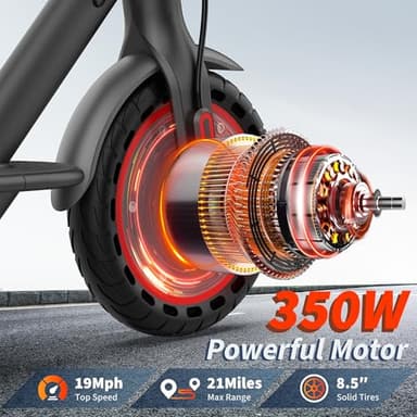 Folding Electric Scooter for Adults with Seat- 19MPH & 21-Mile Range, 350W Motor, 8.5" Solid Tires with App Control & Dual Brake System - UL2272 Certified Commuter E-Scooter - Image 2