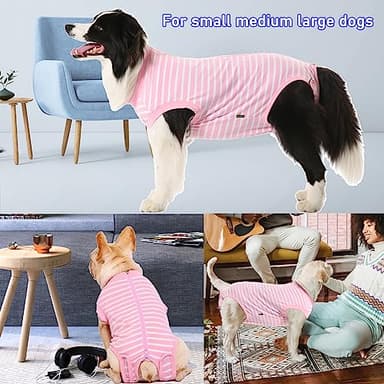 Sychien Dog Recovery Suit Female,Pink Medium Spay Surgery Recovery Shirt,Pink-White Striped M - Image 5