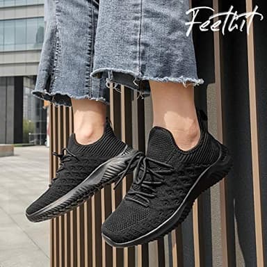 Feethit Womens Slip On Walking Shoes Non Slip Running Shoes Breathable Workout Shoes Lightweight Gym Sneakers All Black Size 7.5 - Image 6