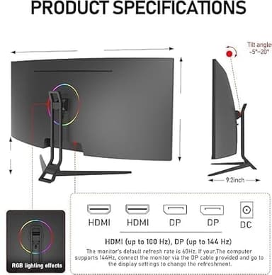ZZA Ultrawide 34 Inch Monitor,PC Screen 165hz 1500R WQHD 3440x1440,Computer Gaming Monitors 1500R Curved VA Panel AMD FreeSync Premium| HDR10|99% sRGB |1ms| Borderless Design|VESA - Image 7