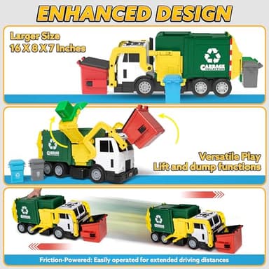 JOYIN Large Friction Powered Garbage Truck Toy Set, Includes Dumpster, Trash Bins, and Learning Cards for Kids, Boy Toys Birthday Gift for Boys Girls Kids Toddler Gift for Christmas - Image 3