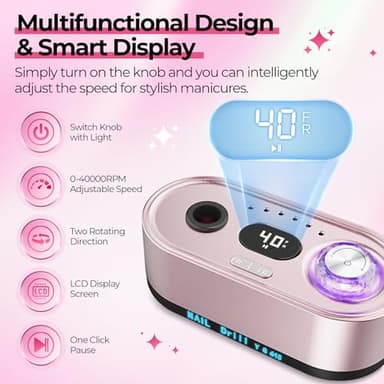 JOSGLOI 40000RPM Electric Nail File Drill Professional Kit, Drill Machine with LCD Display, Manicure Pedicure Polishing Acrylic Gel Nail Grinder for Salon, Home Use - Image 4