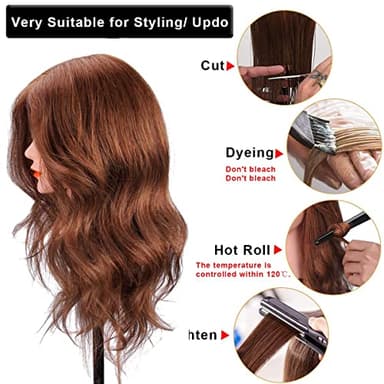 Mannequin Head with 100% Human Hair, SZCY LLC 18" Dark Brown Real Hair Cosmetology Mannequin Head Hair Styling Hairdressing Practice Training Doll Heads with Clamp Holder and Tools - Image 2