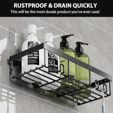 Moforoco Shower Caddy Shelf Organizer Rack, Self Adhesive Black Bathroom Shelves Basket, Home Farmhouse Wall Inside Organization and Storage Decor Rv Accessories, First Camper Apartment Essentials - Image 5