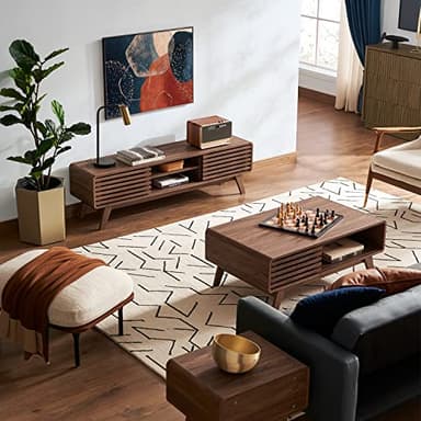 mopio Ensley TV Stand, Mid Century Modern for 55/60/65 inch TV, Farmhouse TV Stand, Entertainment Center with Storage, TV and Media Console for Living Room (Walnut, 59" Low) - Image 4