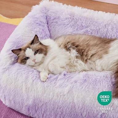 Lesure Dog Bed Medium Size - Cute Furry Calming Puppy Beds, Rectangle Washable Indoor Pet Beds with Removable Zipper Cover, 35x25x11inches, Purple Stripe - Image 3