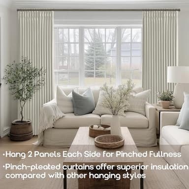 SHINELAND 8FT Bay Window Curtains 2 Panel Sets for Living Room 96 Inch Length,8 Foot FT Linen Pinch Pleated to 98 Inch Long Blackout Farmhouse Drop Cloth Curtains - Image 4