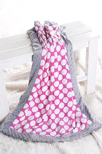 Bacati Bordered Plush Blanket, Solid Bright Pink/Grey, 30" x 40" - Image 2