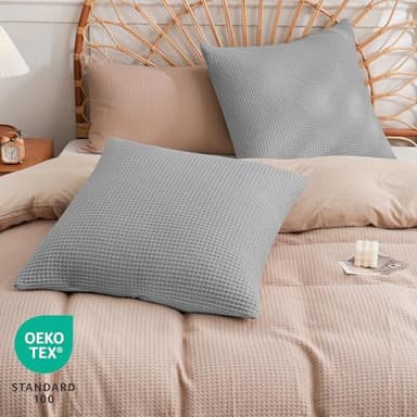PHF 100% Cotton Waffle Weave Throw Pillow Cover, 20" x 20", No Insert, 2 Pack Elegant Home Decorative Square Throw Pillow Covers for Bed Couch Sofa, Light Grey - Image 2