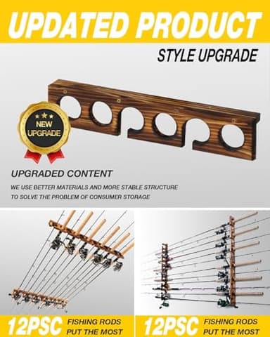 Ghosthorn Holds Up to 12 Rods Fishing Pole Rod Racks Wall or Ceiling Mounted Fishing Pole Rod Holders for Garage Storage Organizer Fishing Gear Equipment for Men Women - Image 4