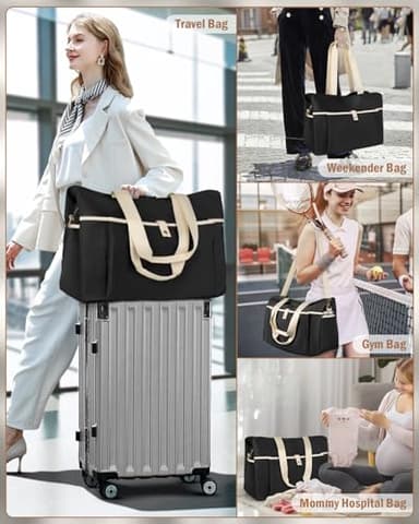 Wedama Large Tote Gym Bag for Women, Weekender Travel Duffel Bag Overnight Carry on Bag Hospital Bag for Women with Wet Pocket, Black - Image 6