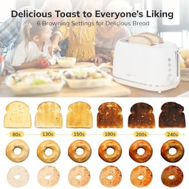 Keenstone Toaster 2 Slice, Retro Wide Slot Stainless Steel Toaster with 6 Browning Levels, Reheat & Defrost, for Bagel, Toast, Bread, Kitchen Essentials, Removable Crumb Tray, White - Image 4