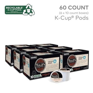 Tully's Coffee French Roast, Keurig Single Serve K-Cup Pods, Dark Roast Coffee, 60 Count, (6 Packs of 10) - Image 2