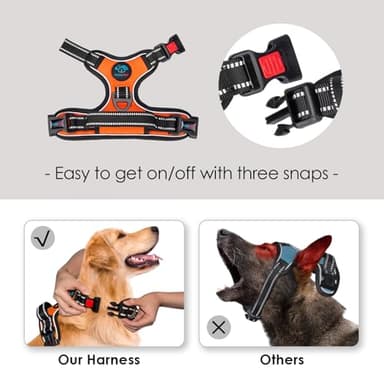 PHOEPET No Pull Dog Harnesses for Small Dogs Reflective Adjustable Front Clip Vest with Handle 2 Metal Rings 3 Buckles [Easy to Put on & Take Off] (S, Orange) - Image 3