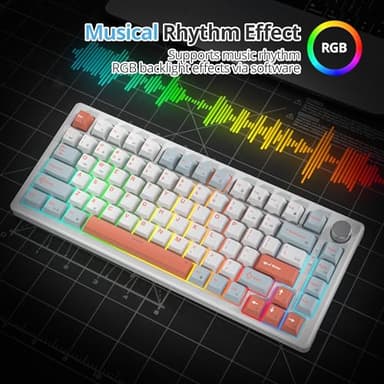 SbocKeeb 75% Mechanical Keyboard Gasket with Knob, Custom Wired Creamy Gaming Keyboard TKL 75 Percent Hot Swappable RGB Backlit, Pre-lubed Switch for Win/MAC PC Laptop（Salmon/White） - Image 4