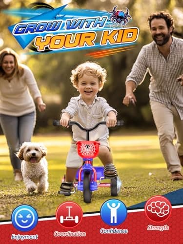 Tricycle for Toddlers 1-3 3-5 Year Olds, Spider Toddler Bike Baby Balance Bike with Colorful Lighting Wheels & Large Basket, Birthday Gift and Toy for 1 2 3 4 5 Year Olds Boys and Girls - Image 2