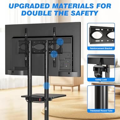 Rfiver Mobile TV Cart Rolling TV Stand with Power Outlet for 32-75 Inch Screens, Portable TV Stand on Wheels with Height Adjustment, Outdoor TV Mount Stand with Shelf Holds up to 88lbs for Home Office - Image 7
