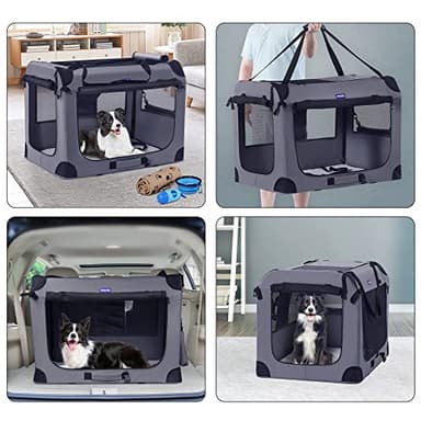 Petprsco Portable Dog Crate - 32"x23"x23" Collapsible Dog Travel Crate for Medium/Large Dogs with Soft Blanket, Foldable Bowl & Poop Bag Dispenser - Indoor & Outdoor Use - Image 2