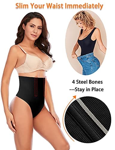 Werena Tummy Control Thong Shapewear for Women Seamless Shaping Thong Panties Body Shaper Underwear(03# Black-high rise wire,Large) - Image 3