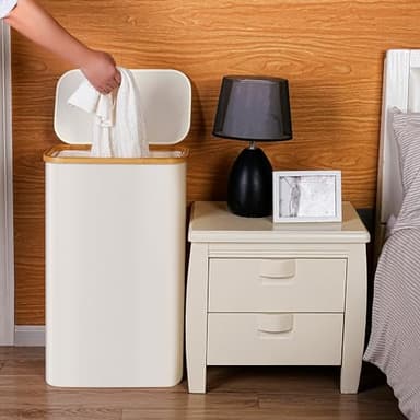 efluky Slim Laundry Basket with Lid, Narrow Laundry Hamper with Removable Bag, Skinny Dirty Clothes Basket with Bamboo Handles for Bathroom, Bedroom & Laundry Room, 75L Beige - Image 3