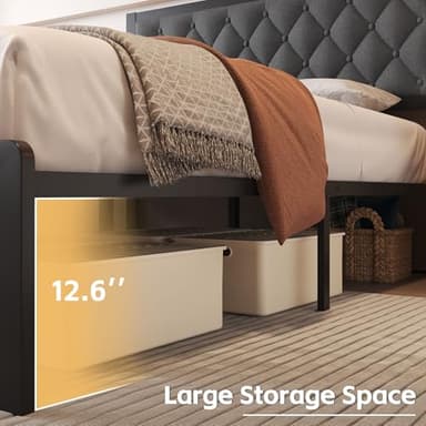 Fluest Queen Bed Frame with Headboard Linien Upholstered Bed Frame Platform,All Metal Slats Support Platform Bed Frame with Storage Space,Easy Assembly,Noise Free,No Box Spring Needed,Grey - Image 5