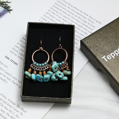 Boho Turquoise Drop Dangle Earrings Vintage Turquoise Beads Copper Earrings Western Dangling Earrings for Women Trendy - Image 7