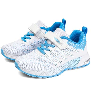 KUBUA Kids Sneakers for Boys Girls Running Tennis Shoes Lightweight Breathable Sport Athletic White Blue - Image 9