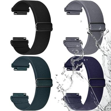 Fullmosa Water-resistant Quick Release Watch Bands 18mm 20mm 22mm 4 Pack Nylon Elastic Braided Watch Straps, Soft Adjustable Solo Loop Wristband for Women Men 20mm Black/Deep Grey/Dark Green/Midnight Blue - Image 1