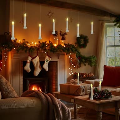 Homemory 12 Pcs Hanging Floating Candles with Wand Remote (Battery Include), Magic Deco Candles, Flameless Taper Candles Can be Used as Window Candles for Halloween Party Decor, Warm White - Image 5