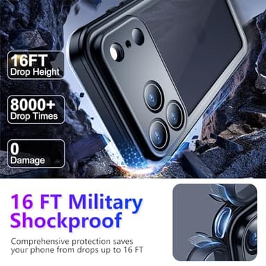Temdan Compatible with iPhone 17 Pro Case,Waterproof Built-in Screen & Camera Protector IP68 Underwater Full Body 17FT Military Dropproof Shockproof Phone Case 6.3"-Black/Clear - Image 3