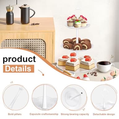 10 Pcs Cake Stand White Plastic Dessert Table Display Set 4 Pcs 3 Tired Cupcake Stand Cookie Tray Rack Serving Tray Cake Display Tower and 6 Pcs Dessert Trays for Wedding Baby Shower Tea Party (White) - Image 3