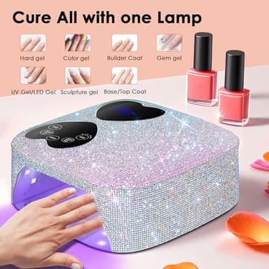 UV LED Nail Lamp Cordless, HUITINE 80W Rechargeable UV Light for Gel Nails, Professional Gel Light Dryer with 5 Timers & Mirror Base, Sparkling Rhinestones Diamond Curing Lamp for Salon & Home - Image 8
