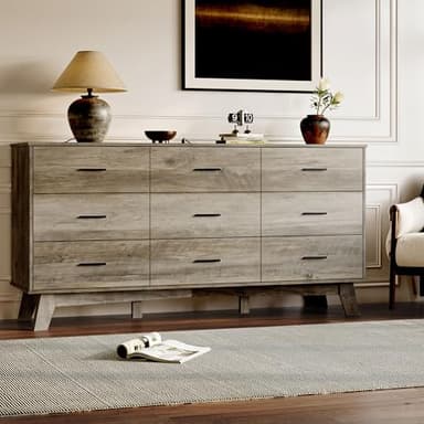 BORNOON Dresser for Bedroom with 9-Drawer, 59" Wide Modern Chest of Drawers with Metal Handles, X-Shape Base & Adjustable Center Leg, Anti-Tip Closet Organizers and Storage - Image 7