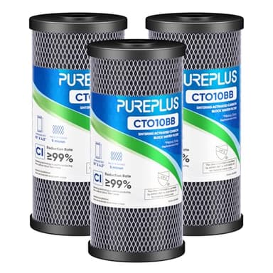 PUREPLUS Coconut Shell Water Filter Cartridge | Activated Carbon Block CTO | Universal Whole House 5 Micron 10 inch Cartridge | Compatible with WFHDC8001, CB-BB-10, EPM, EP-BB, 3Pack - Image 1