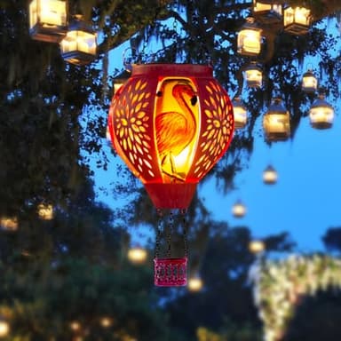 Starsoul Pink Hot Air Balloon Solar Lantern Flamingo Metal & Glass Solar Hot Air Balloon Hanging Garden Light Waterproof Outdoor Lantern for Patio Yard Party Decor - Image 7