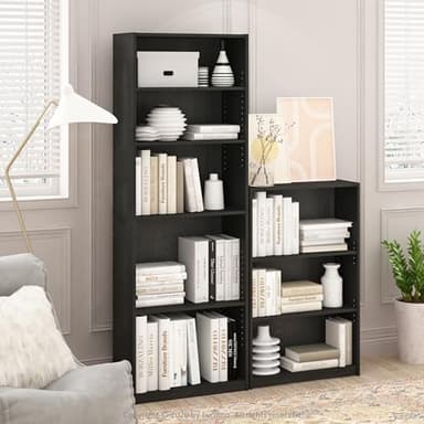 Furinno JAYA Book Shelf, 3-Tier Bookshelf, Bookcase with Adjustable Shelves, 9.5 x 24.5 x 40.3, for Living Room, Bedroom, Home Office, Blackwood - Image 4