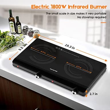 Infrared Double Burner Electric Cooktop - 1800W Portable Stove, Heat-up In Seconds, Countertop Cooktop for Dorm, Compatible with All Cookware - Image 2