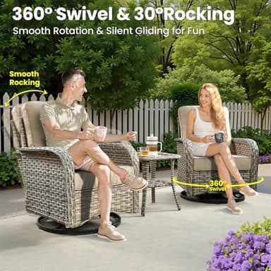 ovios 9 Pieces Patio Furniture Set Outdoor Sectional Sofa Couch with Fire Pit Table Rocking Swivel Chairs Deep Seat Chaise, Modern Modular Wicker Rattan Conversation Set, Beige - Image 4