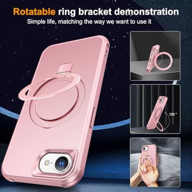 SKYLMW Compatible with iPhone 16E Case with Invisible Magnetic O-Ring Stand Military-Grade Case for iPhone 16E 6.1" 2025 [Compatible with Mag-Safe][Great Grip Feeling], Rose Gold - Image 2
